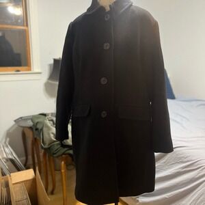 Lands end black petite womens boiled wool single breasted coat